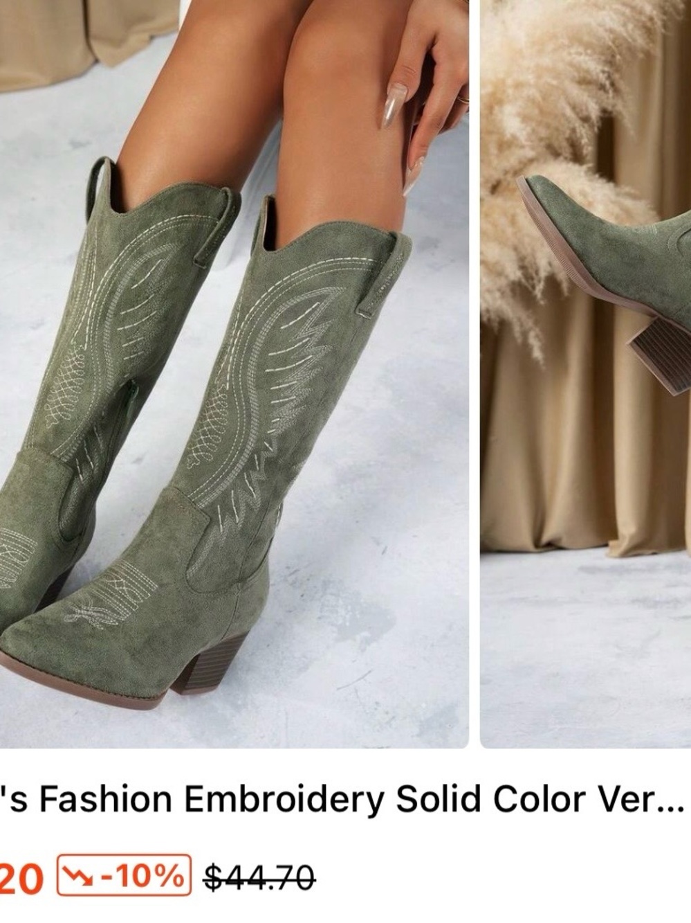 Women’s Olive Green Embroidered Western Boots